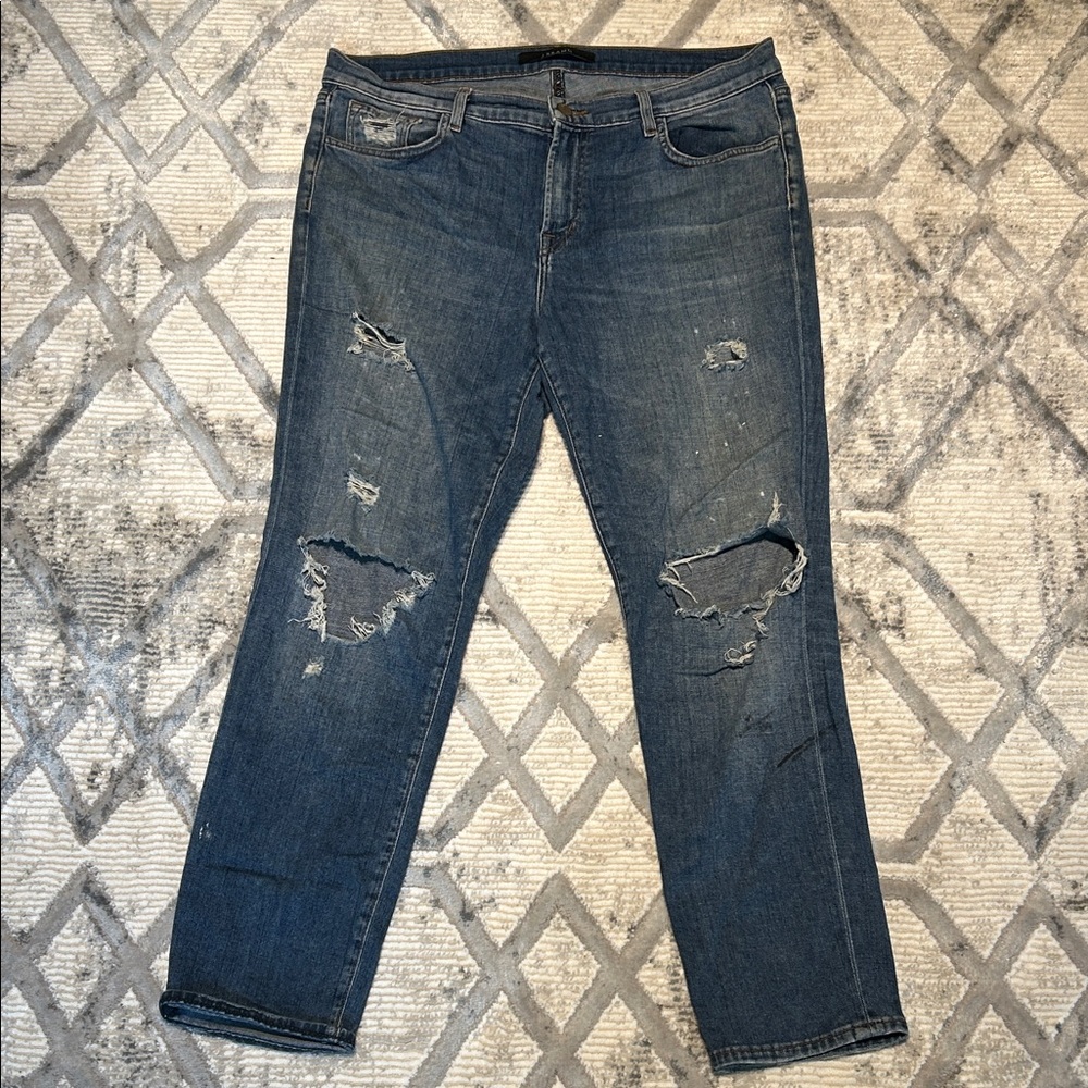 J Brand Dark Blue Ripped Slim / straight Jeans comfortable size 30